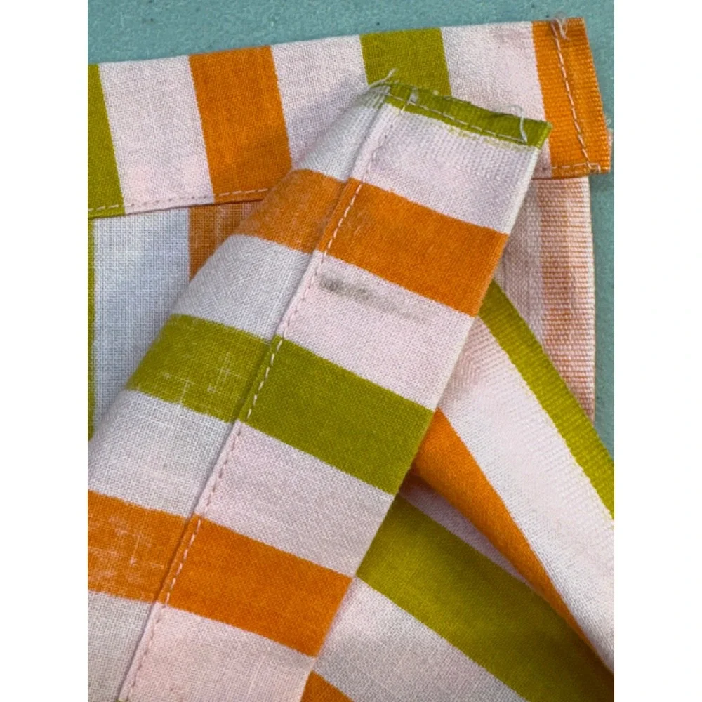 Vintage Muslin Full Double 70s orange green pink striped sheet